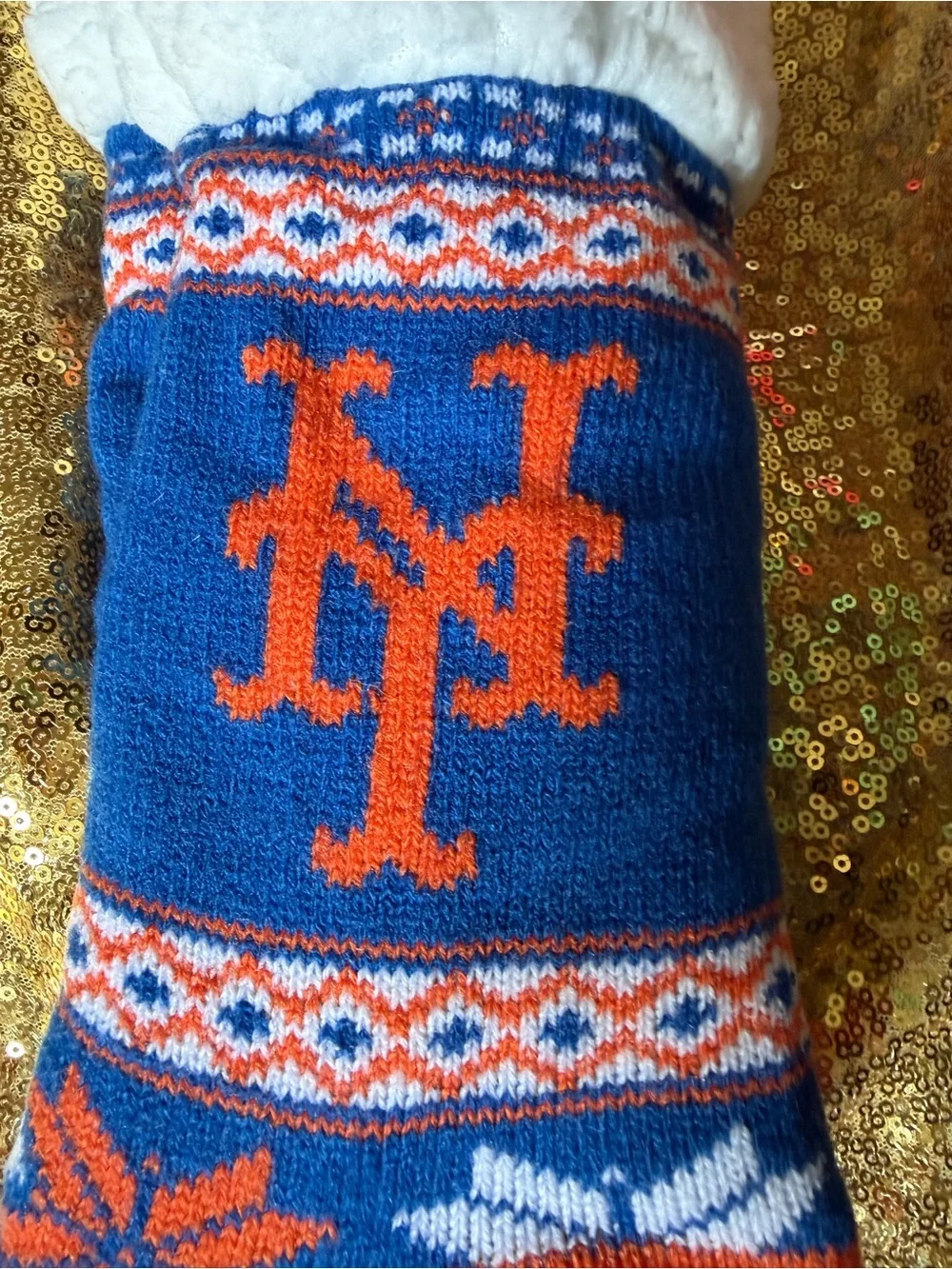Blue & Orange Fleece-Lined Holiday Crew Socks